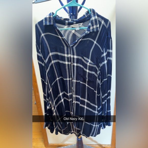 Old Navy Tops - Navy Blue Plaid Button-Up Shirt